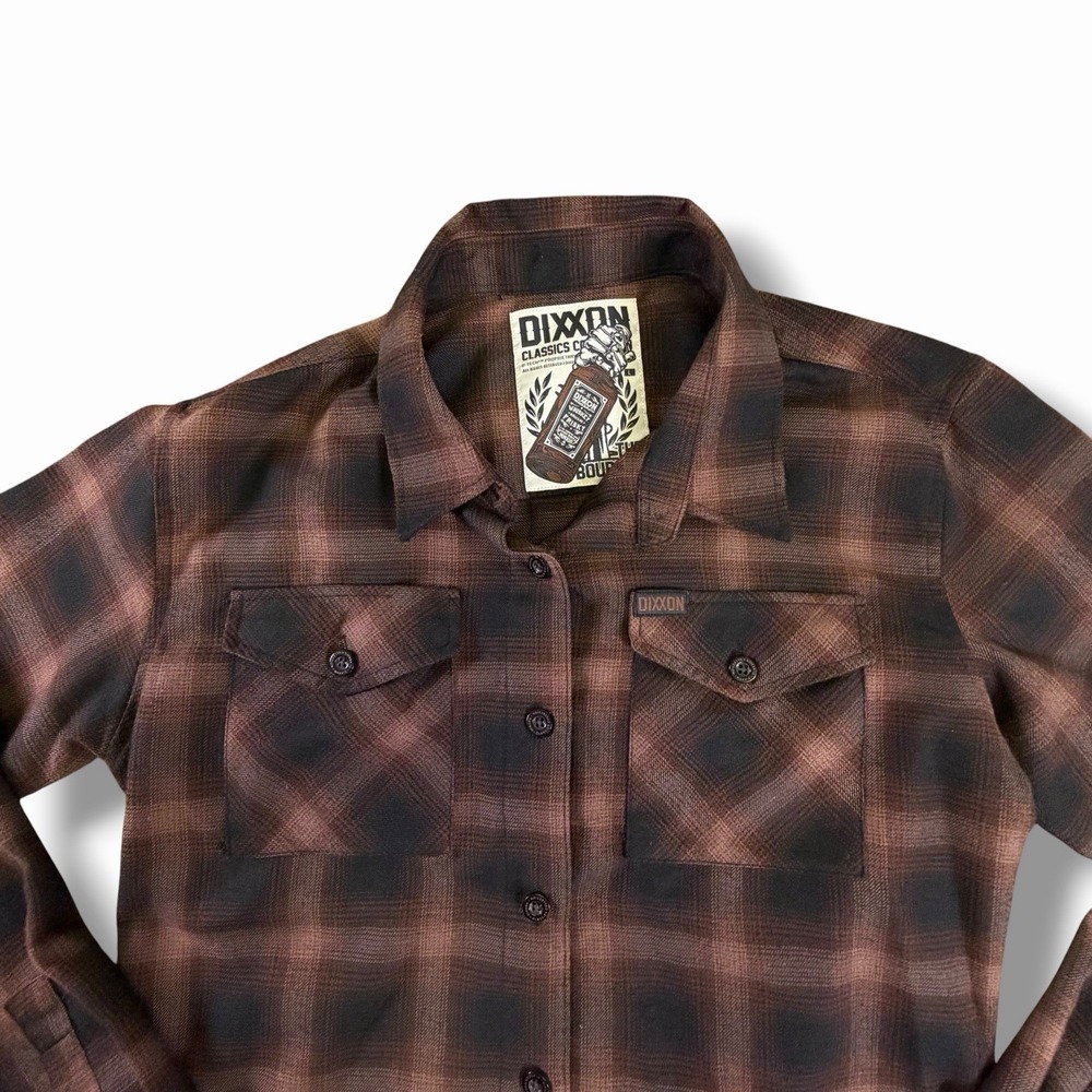 Dixxon Flannel Shirt The Bourbon Mens L Brown Plaid Long Sleeve Button Down - Picture 2 of 11